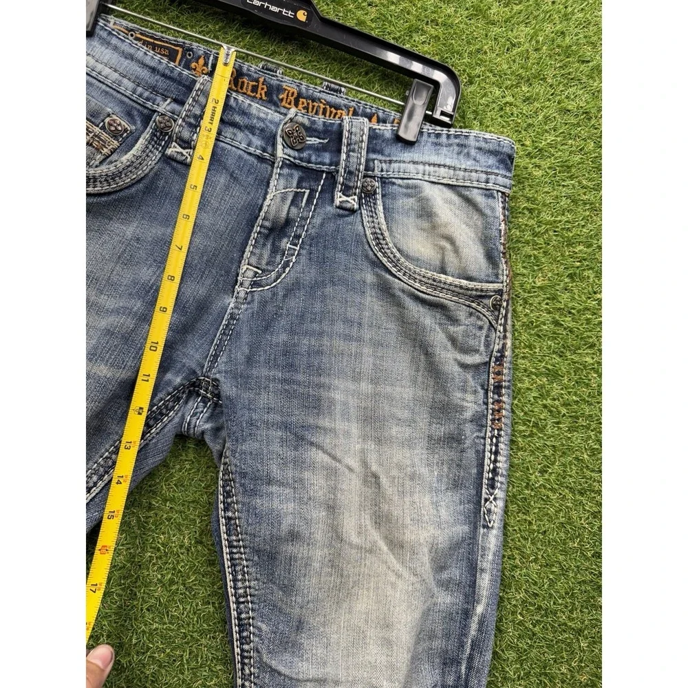 Rock Revival Jeans Men 31 Blue Priam Straight Thick Stitch Flap Pockets Grunge